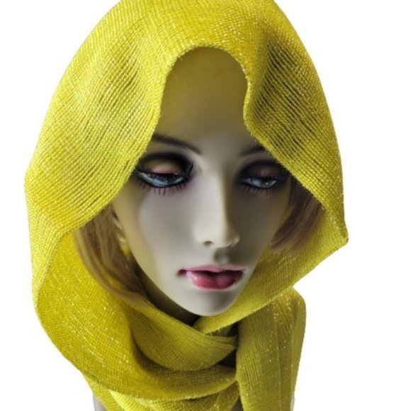Yellow Sequin Long Rectangular Tassel Scarf Shawl - Picture 9 of 9